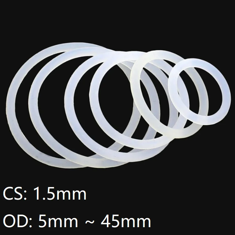 10pc Thickness CS 1.5mm OD 5 ~ 45mm Silicone O Ring Gasket Food Grade Waterproof Washer Rubber Insulate Round Shape Seal White |