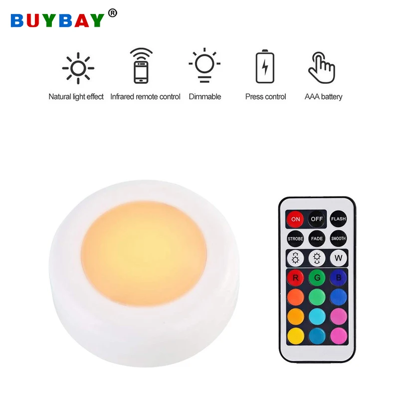 

LED Night Lights Remote Control Dimmable Led Puck Lights for Cabinet Cupboard Closet Wardrobe Stair Hallway Wireless Night Lamp