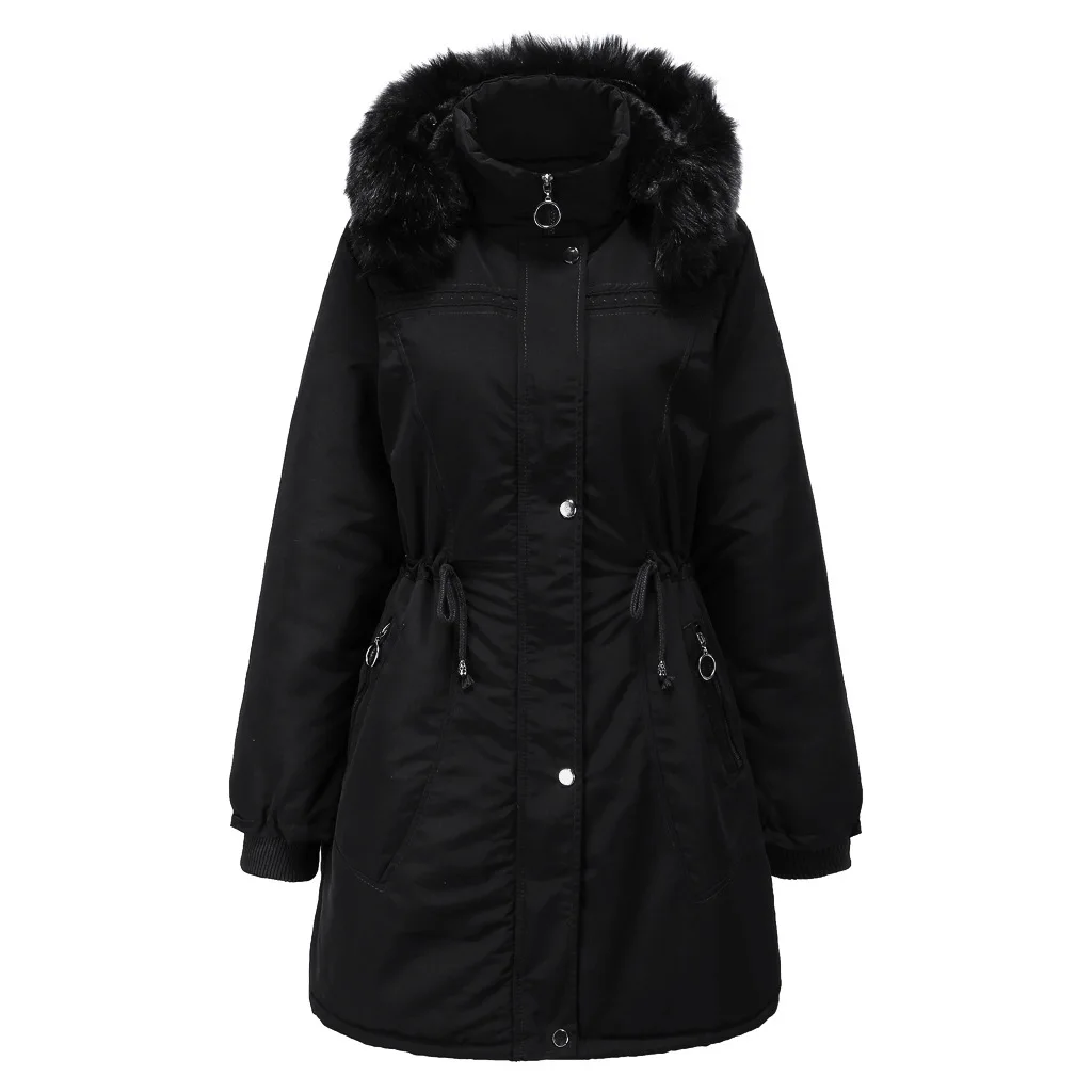 

Women's Jacket Winter Female's Thick Warm Removable Hooded Coats Long Parka Coat with Hair Mujer Cotton Padded Fur Outwear
