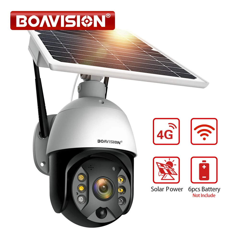 Cámara IP con Panel Solar y batería, 4G, Sim, wifi, 1080P, PTZ, PIR, detección humana, visión nocturna a Color