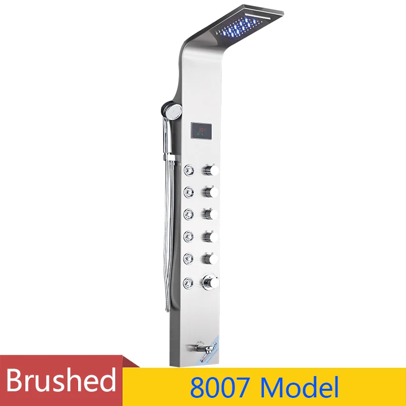 Nickel 8007 Черная душевая панель для ванной комнаты, светодиодный душевой кран с дождевым водопадом, 5 функций, массажный большой дисплей с биде, душевой кран - Цвет: Nickel 8007