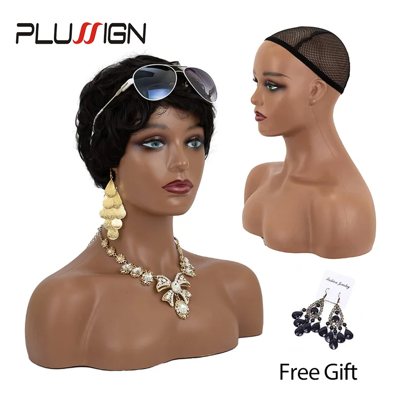 Realistic African American Female Mannequin Head with Shoulders Plastic Manikin  Heads for Wigs Earrings Hat Sunglassess Display - AliExpress