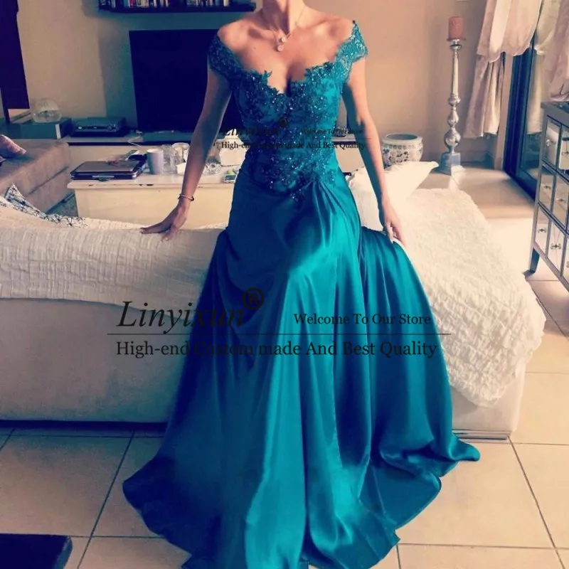 as pic Сексуальное платье для выпускного вечера с открытыми плечами, атласное платье трапециевидной формы без рукавов со шлейфом, вечернее платье на заказ, большие размеры, платье для выпускного вечера - Цвет: as pic