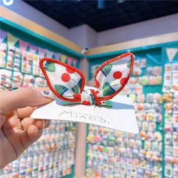 

Korean Children's Printed Rabbit Ear Hairpin For Little Girls Soft And Cute Fruit Cloth Art Clip Flow Clip Lovely Hair Pins