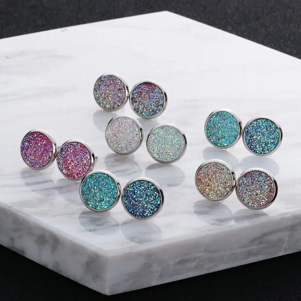 Stainless Steel 6 Pairs Round Shiny Austrian Crystal Stud Earrings Set Jewelry