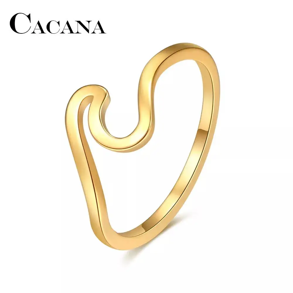 Anillo de acero inoxidable 316L para mujer, joyas onduladas simples a la moda, Color oro blanco, joyería para fiesta y boda, regalos para mujer