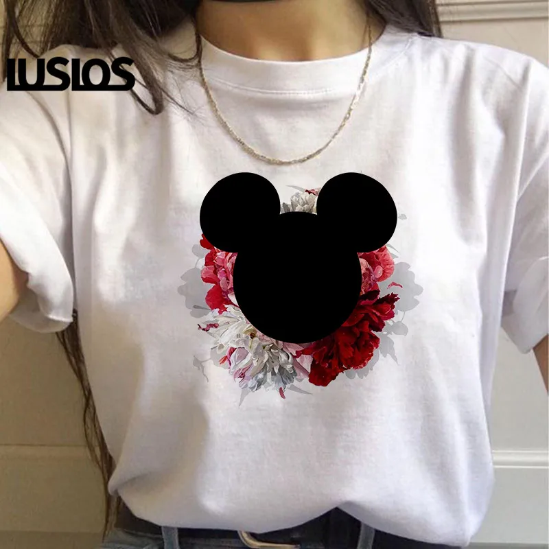 

Luslos New Arrival Minnie T-shirt Cartoon Mouse Printed Female Tee Women Tumblr Graphic Summer T Shirt Casual O-Neck Kawaii Tops