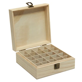 

Essential Oil Box 25 Compartments Wooden Craft Organizer Large Oil Storage Case with Metal Lock Container