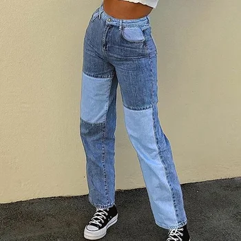 

Patchwork Straight Women's Jeans Baggy Vintage High Waist Boyfriends Y2k Denim Pants Distressed Streetwear Ladies Jeans