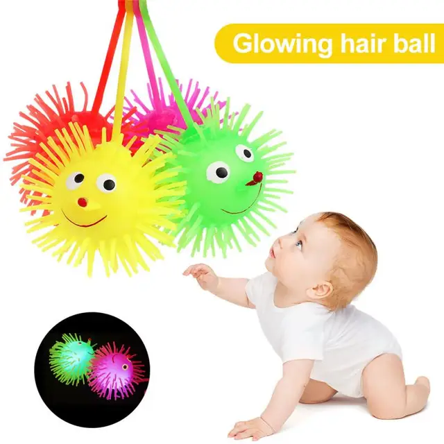 1pc Elastic Glow Hair Ball Vent Ball Croquet Child Soft Rubber Toy Cartoon LED Light Up Glowing Hair Flash Ball Baby Elastic Toy 1