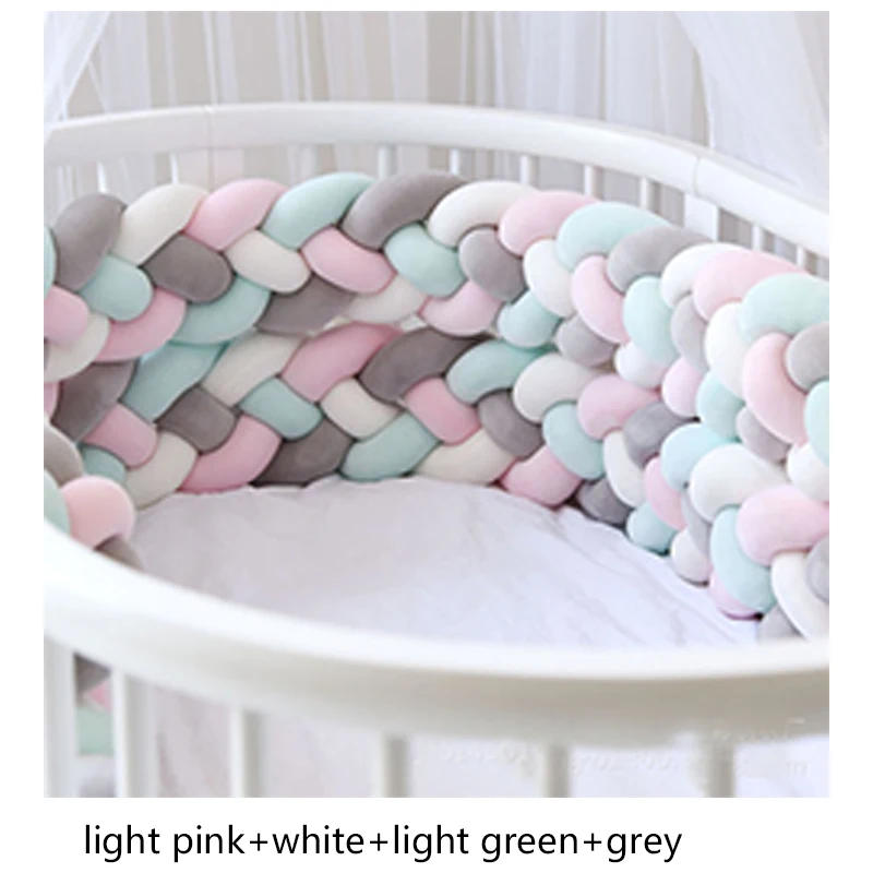 pink green grey 220 см бампер для детской кровати, четыре слоя, Узелок, ручная работа, длинный Узелок, Плетеный плюшевый детский протектор, детская кроватка, Узелок, подушка, декор для комнаты - Цвет: pink green grey