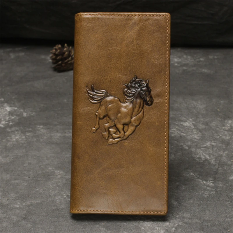 

Leather Men's Wallet Three Dimensional Embossed Genuine Leather Man's Purse 3D Leather Embossed Men Long Wallets Brown