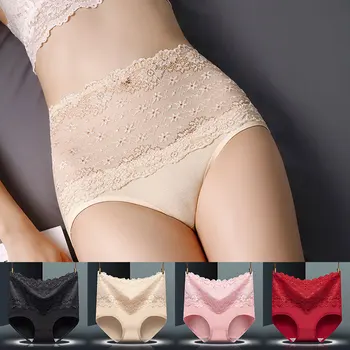 

Women's Briefs Comfortable Cotton High Waist Underwear Solid Color Women Sexy Ultra-thin Panties Breathable Lace Lingerie