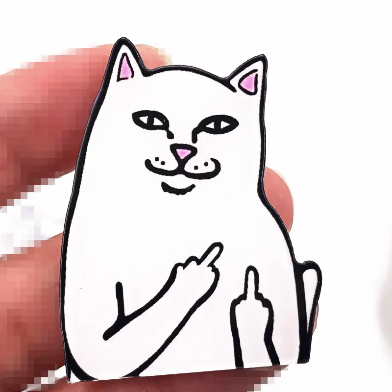 

Top selling 1pc Middle Finger cat Funny Cat acrylic pins lapel pins Badges Brooches pins Backpack Hats diy clothes Accessories