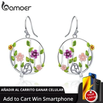 

BAMOER Genuine 925 Sterling Silver Blooming Forest Birds Secret Drop Earrings for Women Sterling Silver Earrings Jewelry SCE480