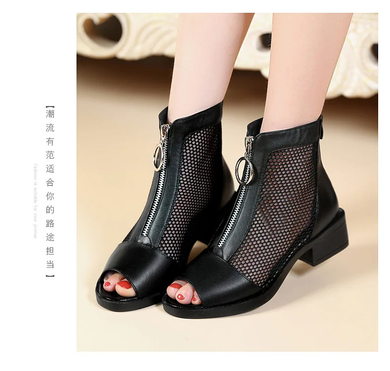 

Spring Summer Sandals Gauze Hollow Out Boots Large Size 41-43 Middle-aged Mother Shoes Peep Toe Female Mesh Sandals