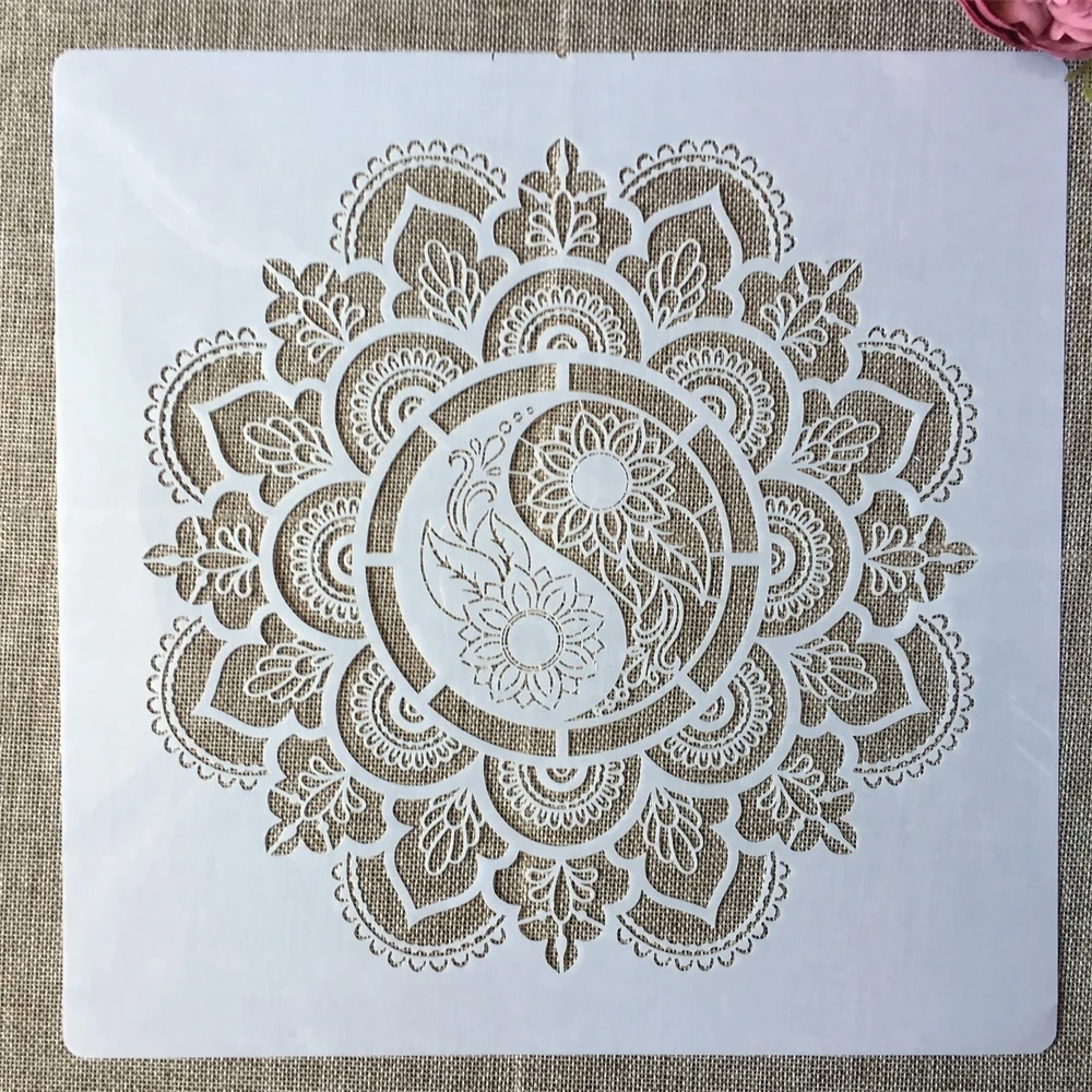 Plantillas decorativas de Taiji con estampado de Mandala, libro de recortes colorear, DIY, 30x30cm