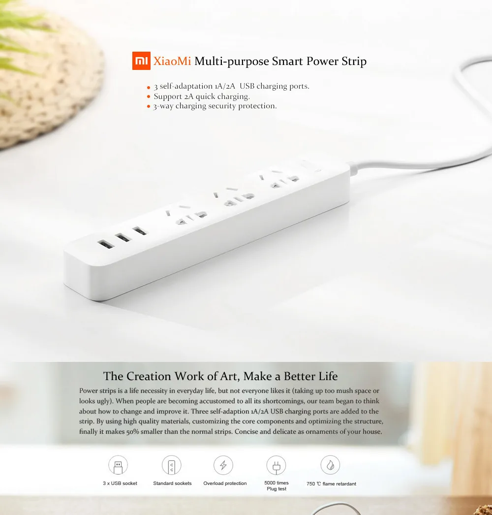 Xiaomi умная розетка белый/черный 3-портовое usb-зарядное устройство 2A зарядное устройство с быстрой зарядкой, USB Розетка с удлиняющей деталью) Стандартный Pluge разъем питания