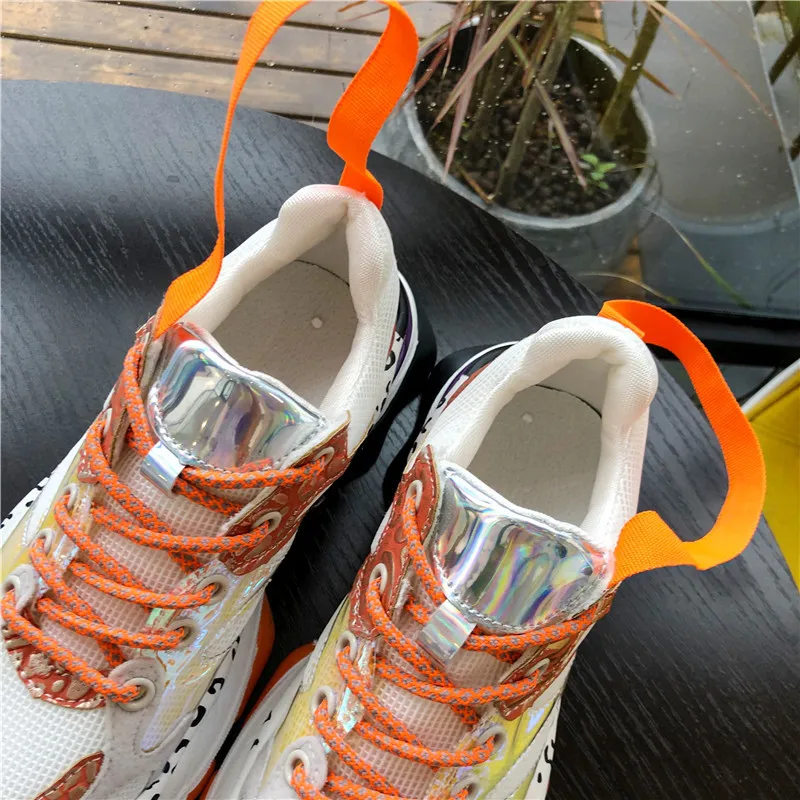 Весенние Стильные кроссовки на платформе с круглым носком; обувь для папы; Basket Femme; цвет оранжевый, черный; женская обувь; Размеры 35-39; AI8
