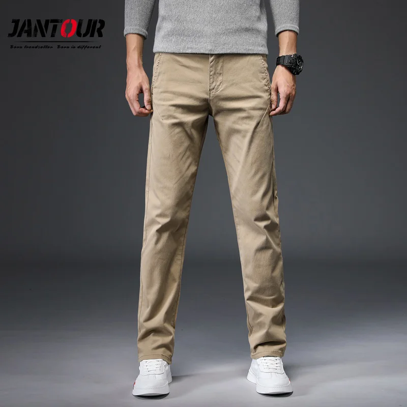 

2020 Brand New Mens Middle waist Trousers Pure Color Men's Pants for Men Thick Cotton Pant Man Straight Trouser big size 28-40