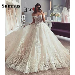 Sumnus Vintage Wedding Dresses Lace Appliques Bridal Gown Off The Shoulder Tulle Princess Wedding Party Dress 2022