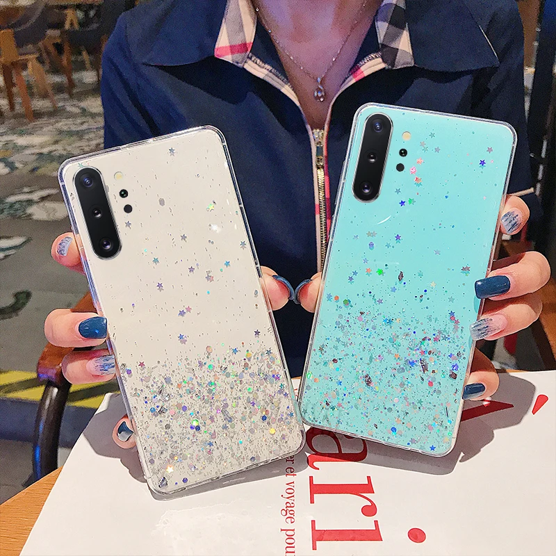 Роскошные Стразы с блестками силиконовый чехол для samsung Galaxy Note 10plus S10 S8 S9 Plus Note 8 Note 9 Love Star прозрачный чехол