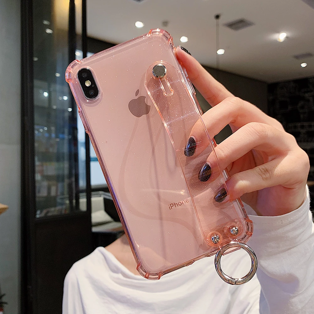 Блестящий чехол для телефона iPhone 11 X XR XS Max 8 7 Plus 6 6S Plus Блестящий Прозрачный мягкий силиконовый браслет задняя крышка