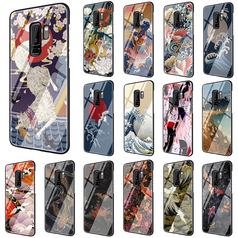 

Japanese Style Anime Embossed Tempered Glass case for Samsung S7 S8 S9 S10 Note 8 9 10 A10 20 30 40 50 60 70