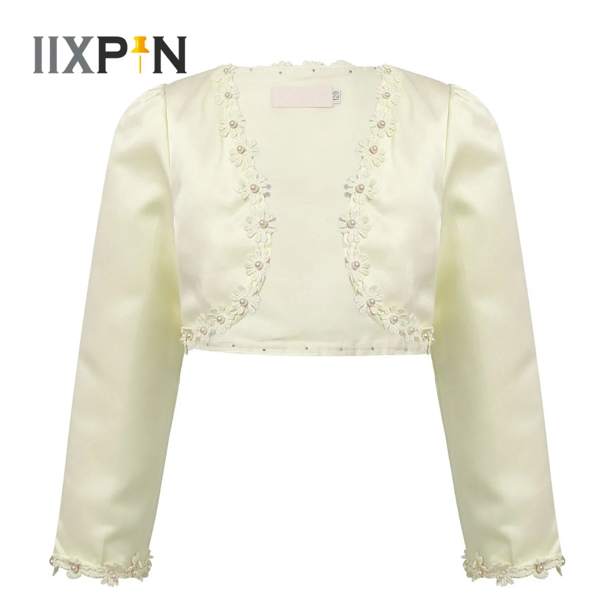 

Kids Boleros Children's Girls Cardigan Open Front Flower Beads Cape Long Sleeve Flower Girls Princess Dress Wrap Wedding Jackets