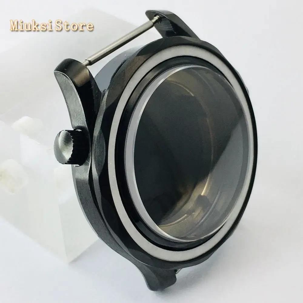 Parnis 41mm black PVD watch case sapphire glass ceramic bezel One-way rotation fit ETA 2836 MIYOTA 8215 821A automatic movement