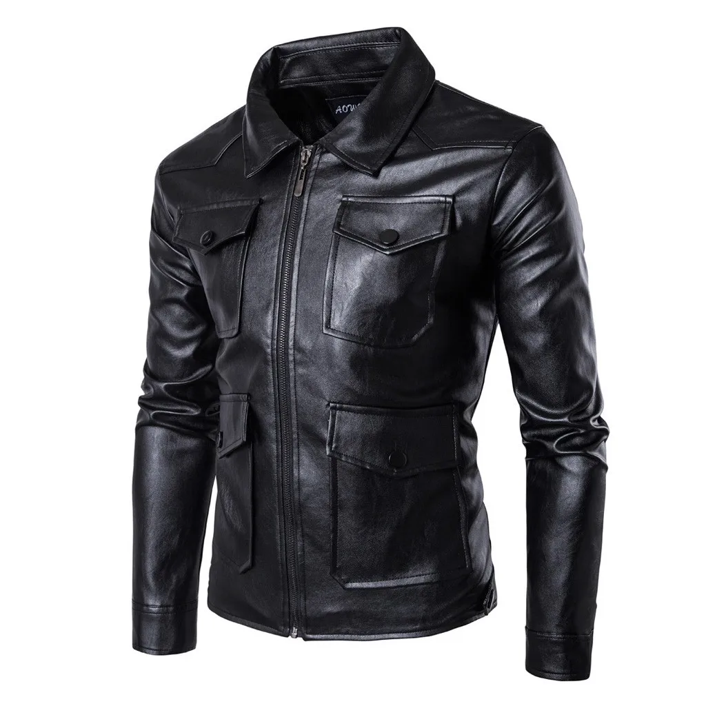 JAYCOSIN мужская кожаная куртка Chaqueta Hombre Байкерская мотоциклетная куртка на молнии с карманами куртка мужская верхняя одежда 19AUG14
