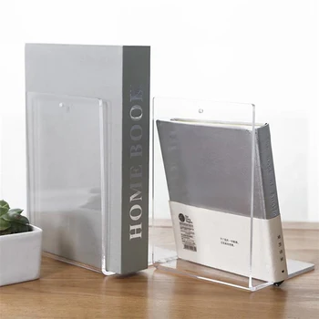 1Pcs Clear Acrylic Bookends L-shaped Home Desk Organizer Book Storage Rack Desktop Book Holder Office Accessories 1