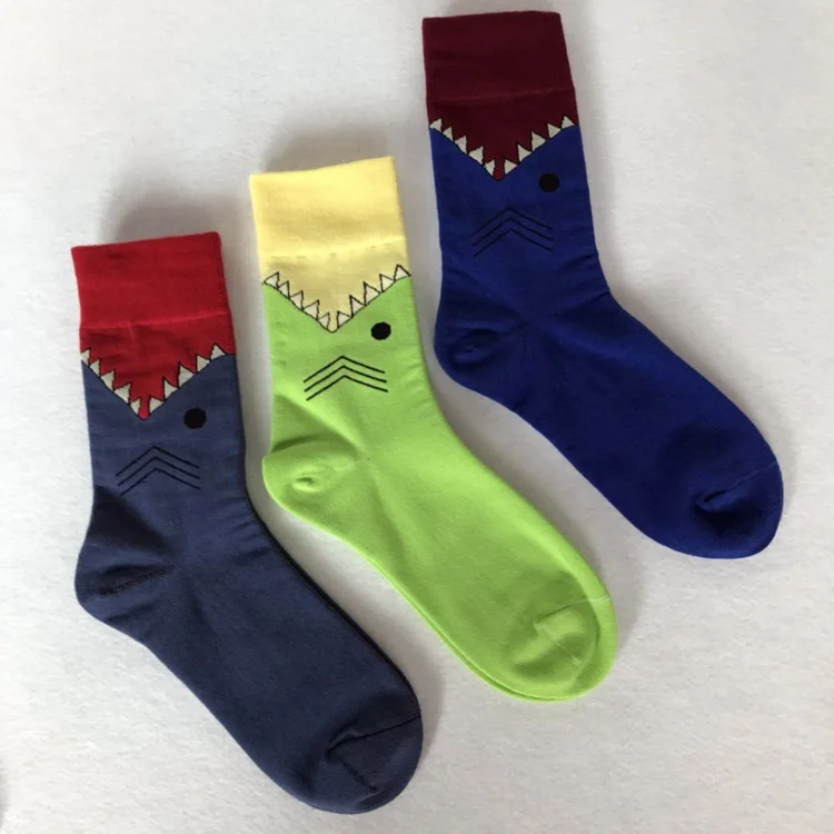 Хлопковые носки средней длины для взрослых с рисунком Кита, крокодила, карпа, Кита, акулы, сома, рыбы, кровавого рта, острые зубы, контраст