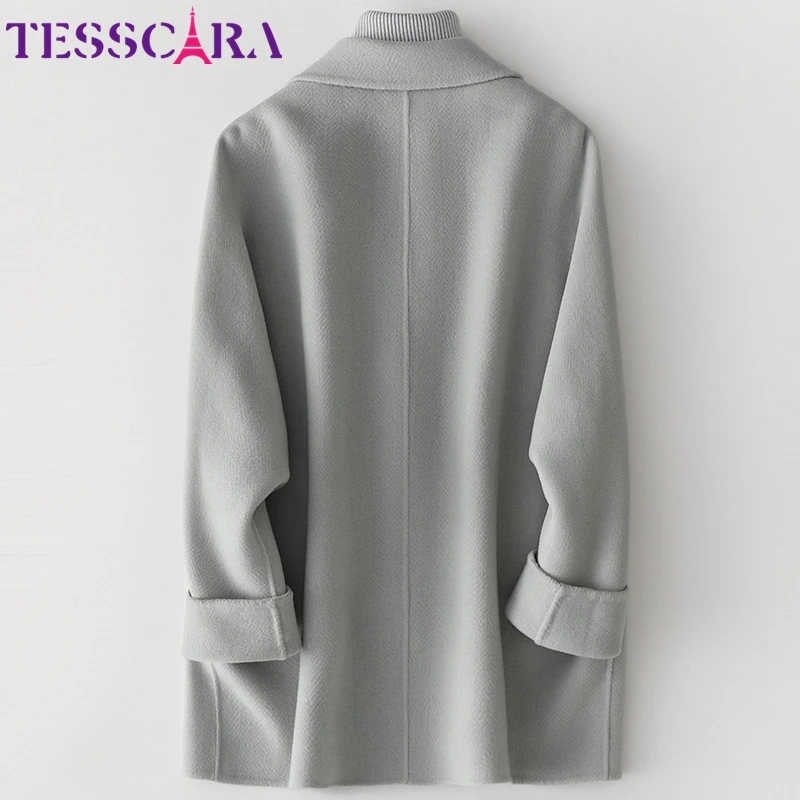 TESSCARA женский осенне-зимний элегантный шерстяной смешанный простая куртка-пальто женские высококачественные розовые Кашемировые Куртки Верхняя одежда и пальто