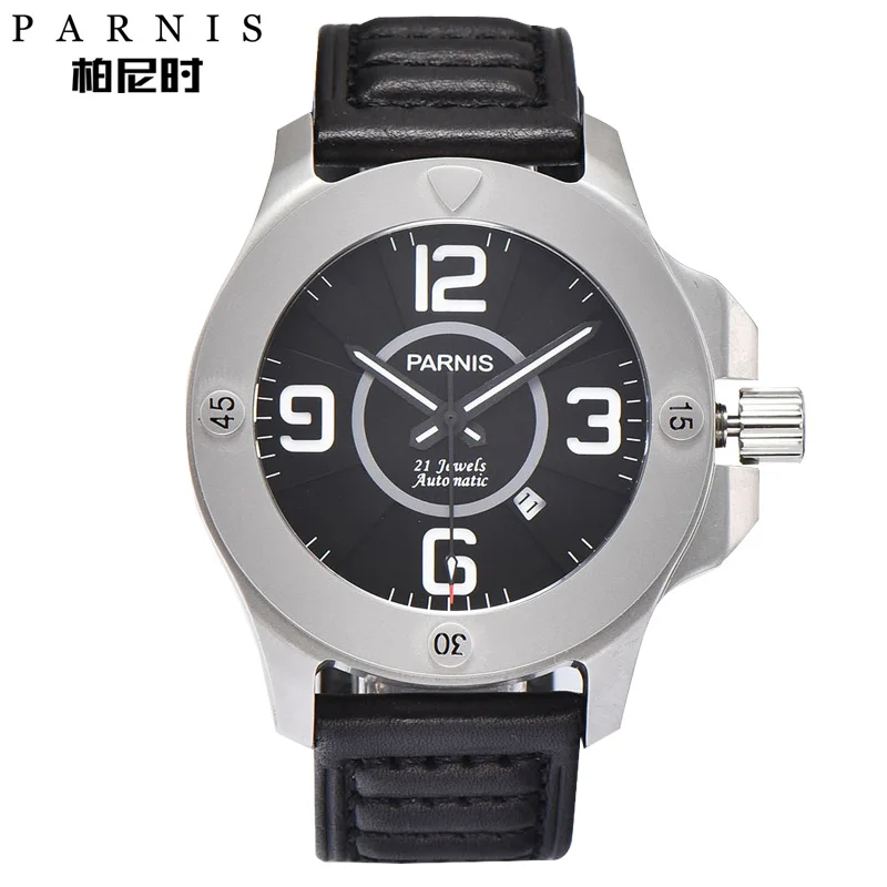 

Parnis 44mm Silver Case Men's Watch Automatic Mechanical Luminous Men Watches Miyota 821A montre homme luxe grande marque Clock
