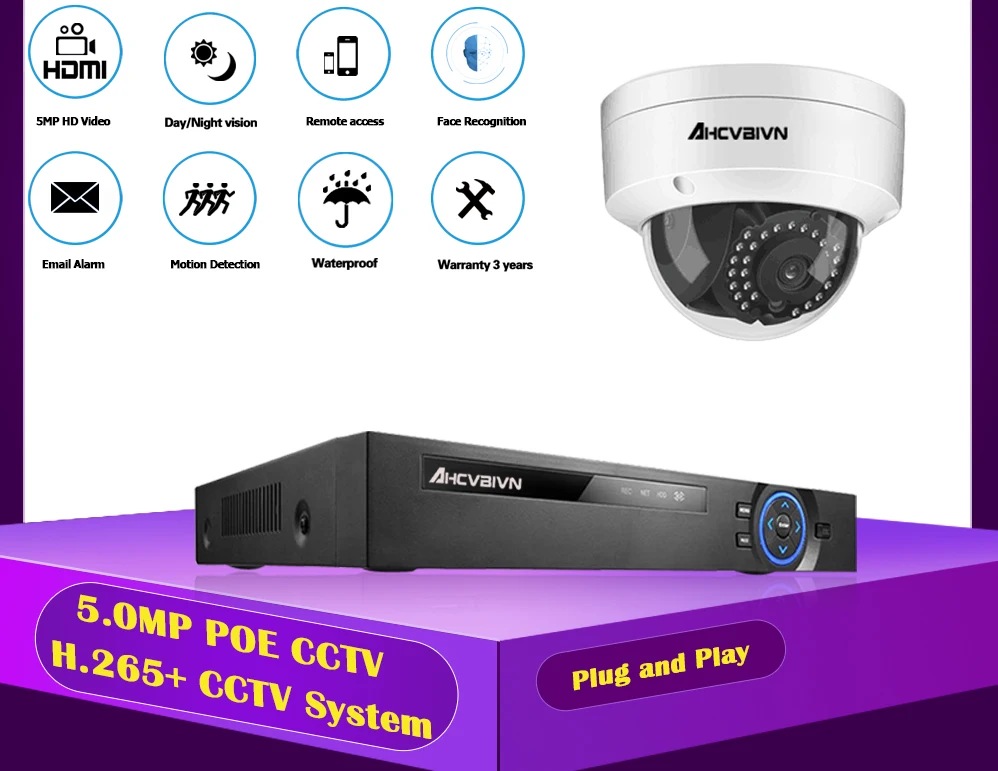 AHCVBIVN 5.0MP Антивандальная Крытая купольная 48 в POE ip-камера IR P2P Onvif видео CCTV камера видеонаблюдения Аудио запись