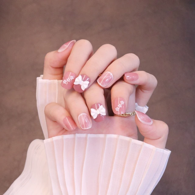 pink coquette bow nails 🎀  Long square acrylic nails, Short acrylic nails,  Short acrylic nails designs
