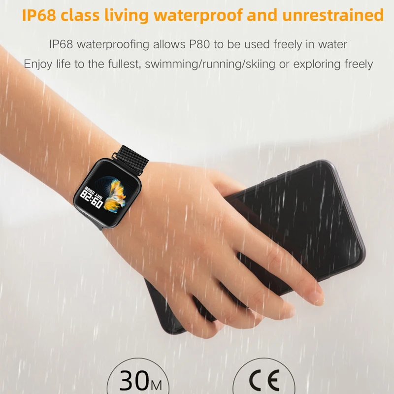 ESEED P80 smart watch 1.3 inch full touch screen IP68 waterproof 15 days standby smartwatch men for android pK B57 P68 P70 pro