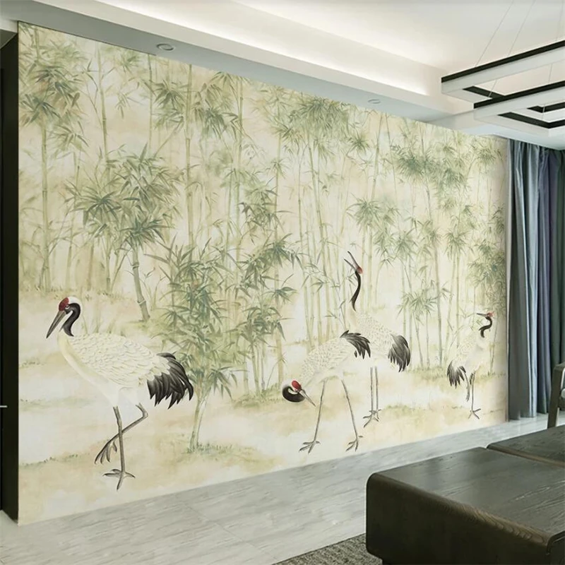 

beibehang Custom wallpaper 3D large mural elegant simple new Chinese bamboo crane background wall map living room bedroom обои