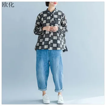 

New Arrival 2020 Summer Spring Women Blouse Plus Size Long Sleeve Art Plaid Cotton Shirt Female Vintage Womens Tops And Blouses