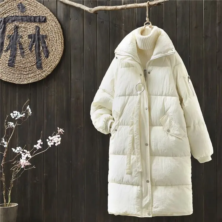 

Japanese-style Mori Girl Line Korean-style Hipster Solid Color Joint Thick Warm Mid-length Student down Coat Cotton-padded Cloth