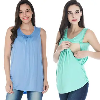 

Summer New Sexy Pregnancy Women Mom Baby Solid Nursing Tank Top Breathable Breastfeeding Maternity Clothes Sleeveless Loose Vest