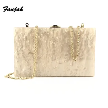 

Pearl Nude Gold Glitter Side Acrylic Box Clutches Purse Wallet Women Female Shoulder Messenger Evening Handbags Obag Party Bags