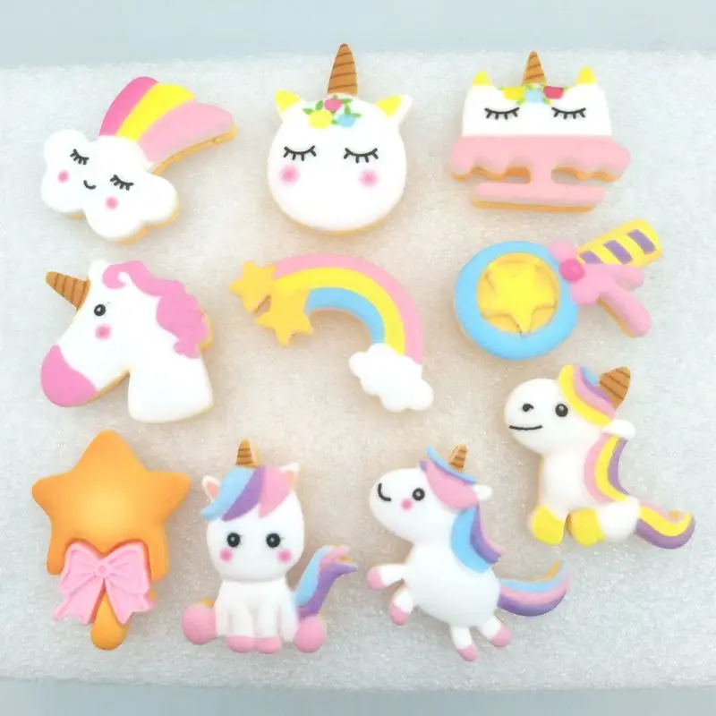 10Pcs Unicorn Head Kids Hair Bow DIY Crafts Resin Embellishment Decor Accessory