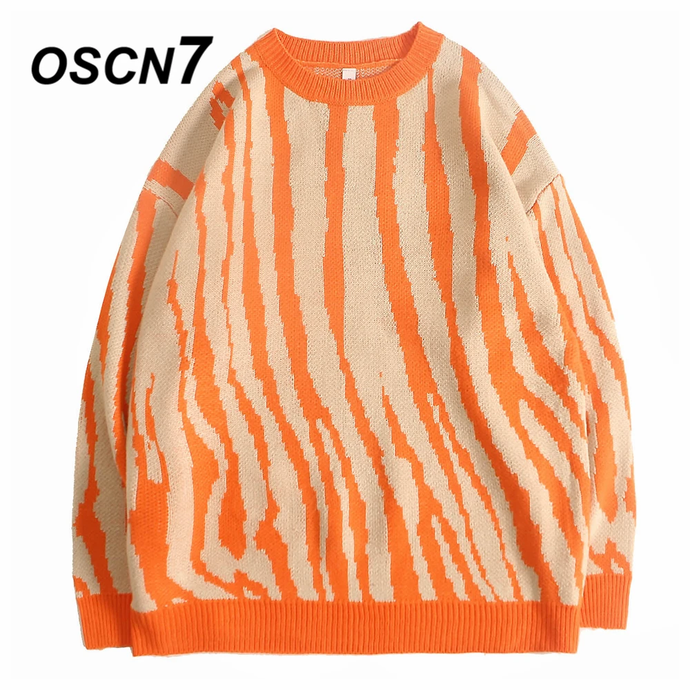 

OSCN7 Funny embroidery Sweaters Men 2019 Autumn High Streetwear Fashion Mens Pullovers Round Neck Vintage Sweaters 95009