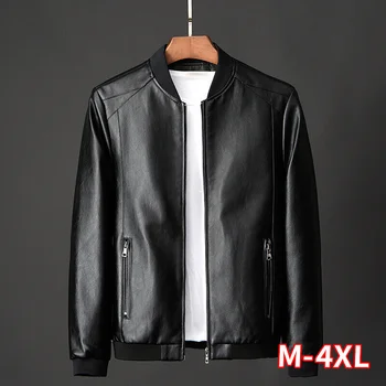 

Black Zipper Casual Male Motorcycle Faux Leanther Jackets Men PU Leather Jackets Plus Size Windbreake 4XL Large Size Coat Spring