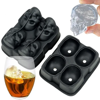 

BPA Free Creative 4 Hole Silica Gel Ice Lattice Black 4 Company Upgraded Skull Ice Lattice Skull Shape Ice Mold Ice Cream Tools