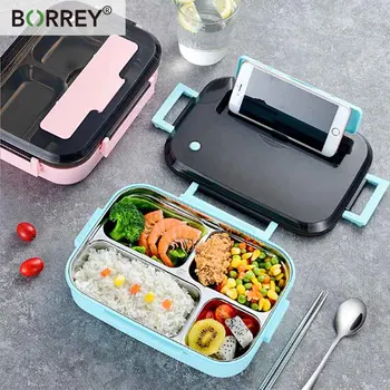 

BORREY 304 Stainless Steel Lunch Box Metal Compartment Bento Lunch Box For Microwave Portable School Student Lunch Box For Kid