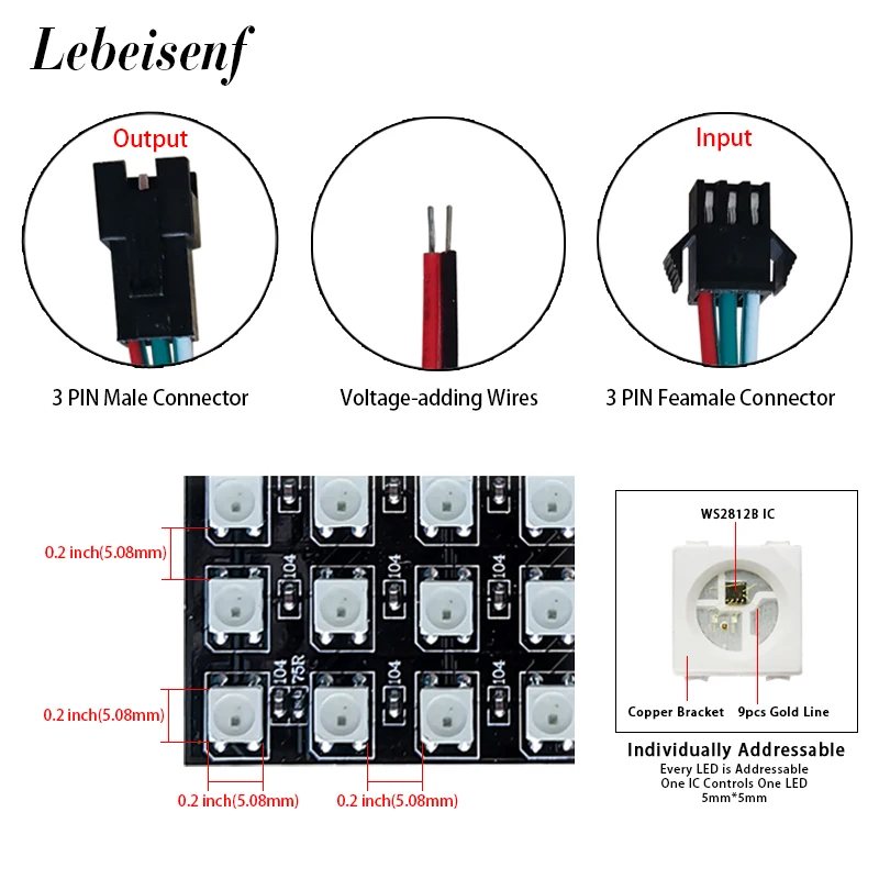 1/5Pcs WS2812B RGB 개별적으로 주소 지정이 가능한 유연한 디지털 LED 패널 조명 2812 8x8 16x16 8x32 DC5V 모듈 매트릭스 픽셀 스크린
