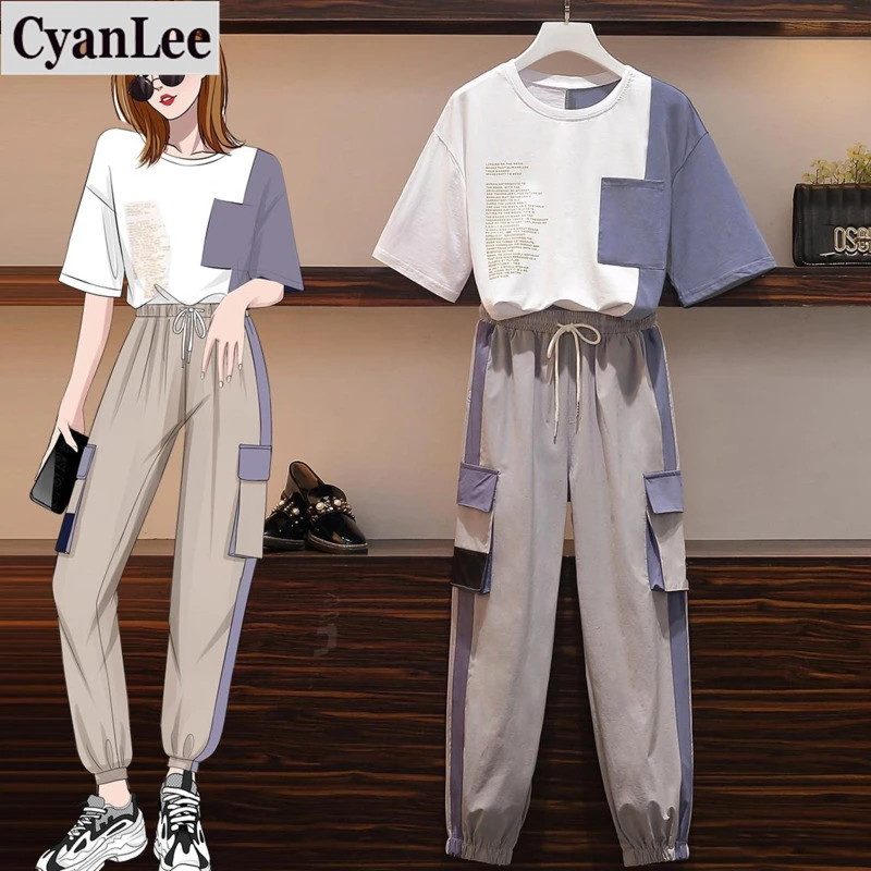 Женский спортивный костюм Cyanlee комплект из 2 предметов топ и штаны большого